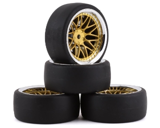 Picture of Yeah Racing Spec D Pre-Mounted Drift Tires w/LS Mesh Wheels (Chrome/Gold) (4)