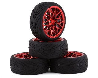Picture of Yeah Racing Spec T Pre-Mounted On-Road Touring Tires w/LS Wheels (Red) (4)