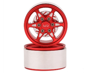 Picture of Yeah Racing 1.9" Aluminum BXN 6 Spoke Beadlock Wheels w/Faux Rotors (Red) (2)